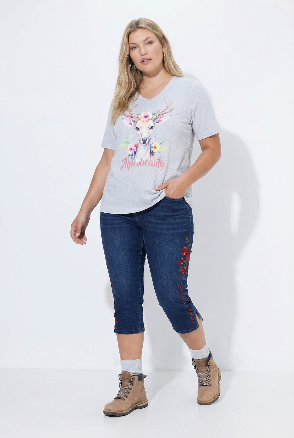 T-shirt, hert, klassiek, V-hals, korte mouw