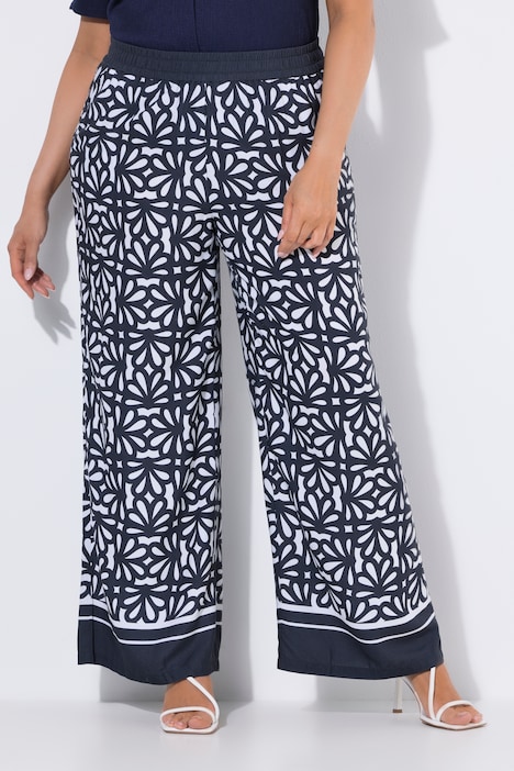 Kalhoty Rose, potisk, široké nohavice, elastický pas