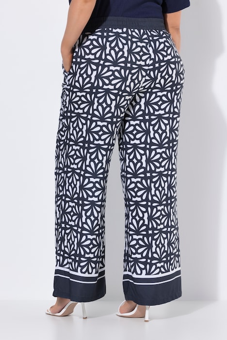 Kalhoty Rose, potisk, široké nohavice, elastický pas