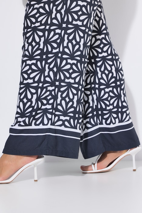 Kalhoty Rose, potisk, široké nohavice, elastický pas