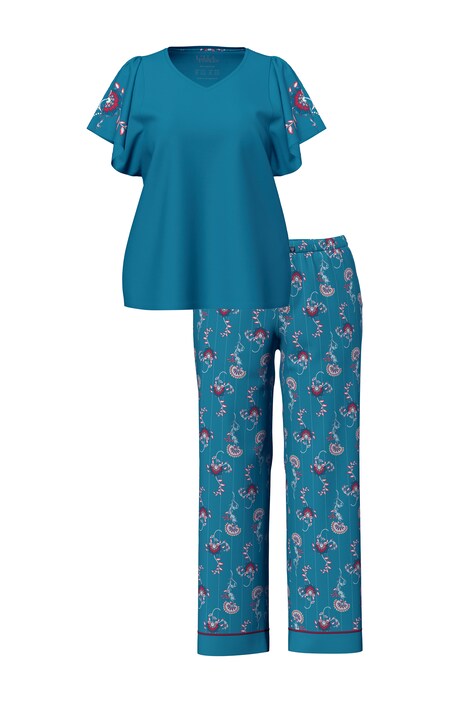 Pyjama, Paisley-Muster, V-Ausschnitt, Flügelärmel