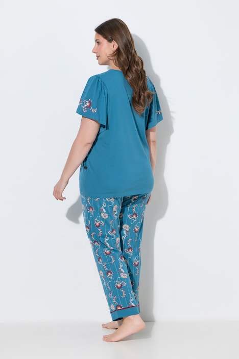Pyjama, Paisley-Muster, V-Ausschnitt, Flügelärmel