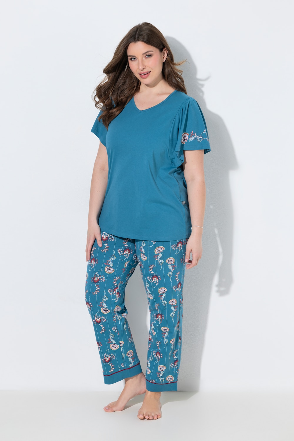 Pyjama, Paisley-Muster, V-Ausschnitt, Flügelärmel