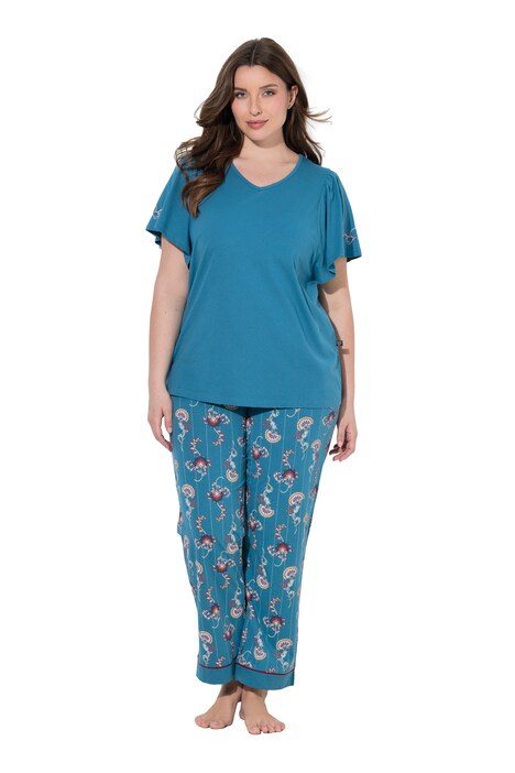 Pyjama, Paisley-Muster, V-Ausschnitt, Flügelärmel