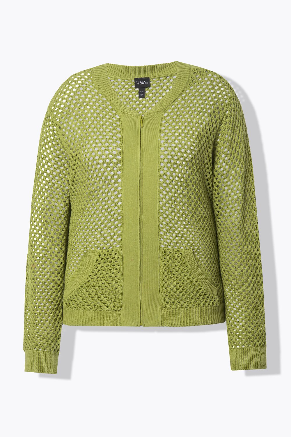 Stora storlekar Stickad jacka med paljetter, Dam, grön, storlek: 54/56, Bomull/Polyester, Ulla Popken