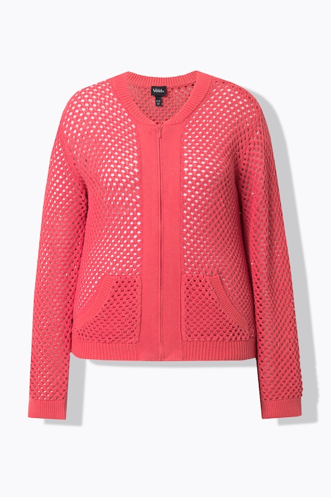Strick-Blouson, Pailletten, Collegekragen, Langarm