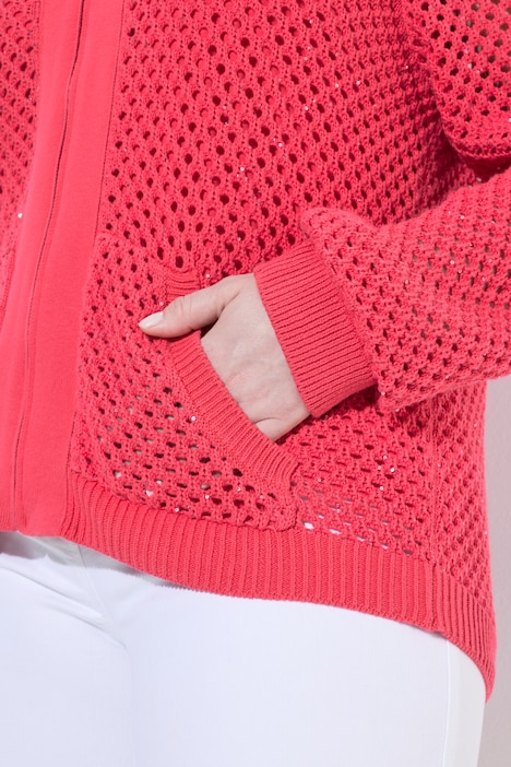 Strick-Blouson, Pailletten, Collegekragen, Langarm
