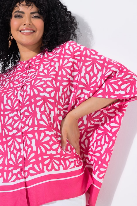 Bluse, bedruckt, Oversized, Rundhals, Halbarm