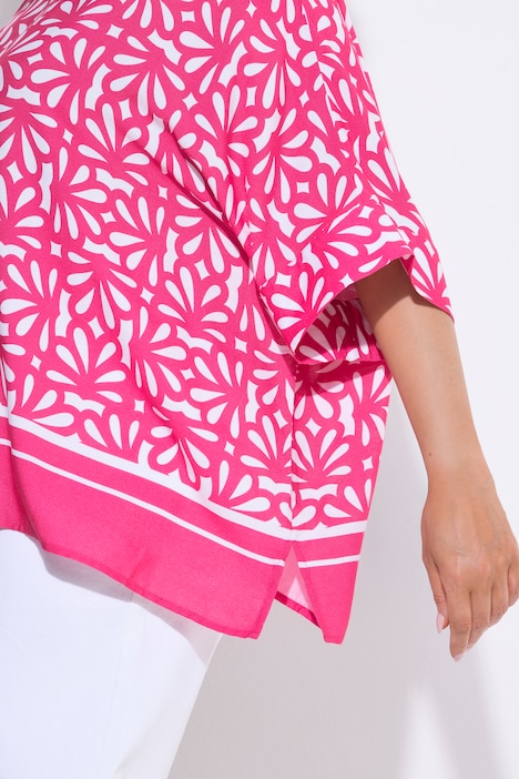 Bluse, bedruckt, Oversized, Rundhals, Halbarm