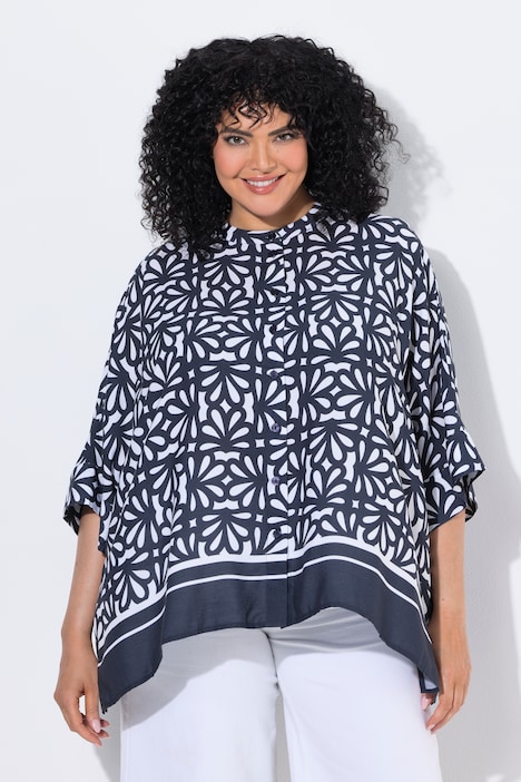 Bluse, bedruckt, Oversized, Rundhals, Halbarm