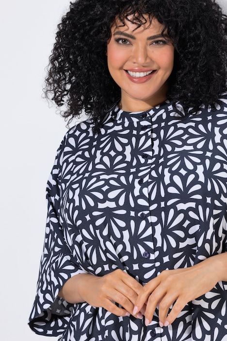 Bluse, bedruckt, Oversized, Rundhals, Halbarm