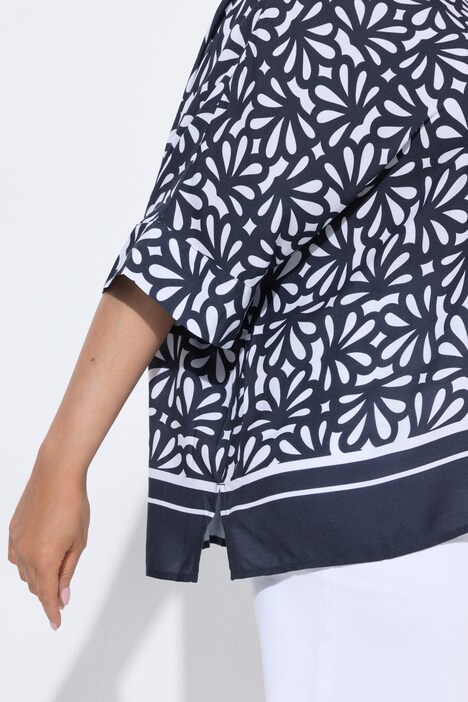 Bluse, bedruckt, Oversized, Rundhals, Halbarm