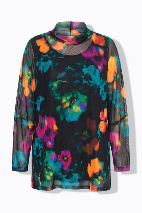 Mesh blouse, oversized, bloemenmotief