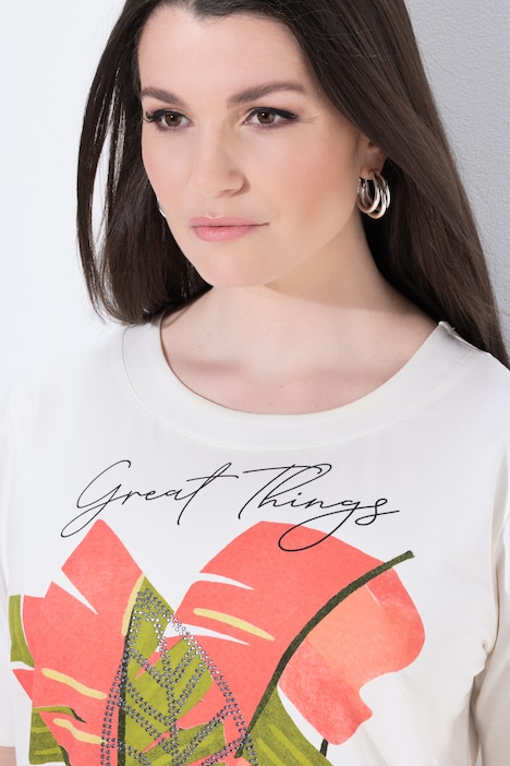 T-shirt, stampa Tropical, scollo tondo, mezze maniche
