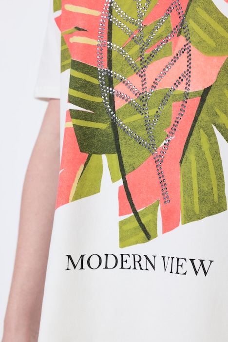 T-shirt, stampa Tropical, scollo tondo, mezze maniche