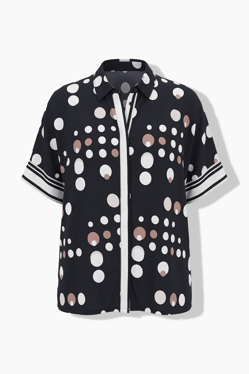 Slinky-Bluse, Punkte, Oversized, Hemdkragen, Halbarm