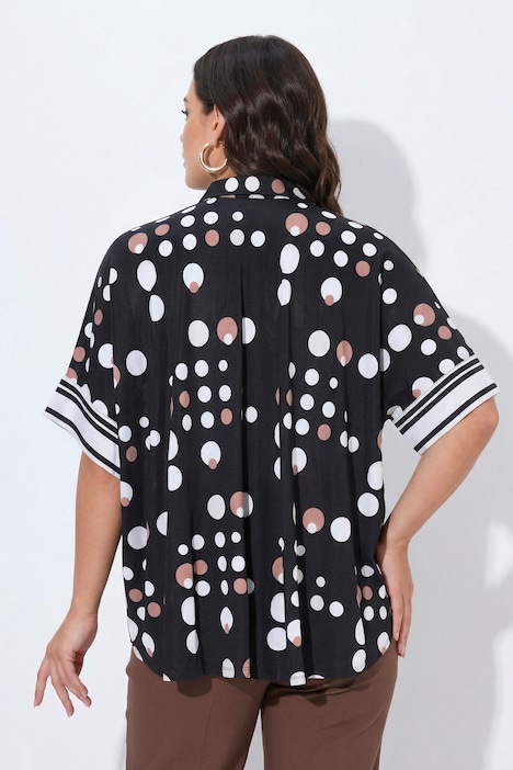 Slinky-Bluse, Punkte, Oversized, Hemdkragen, Halbarm