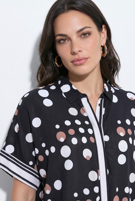 Slinky-Bluse, Punkte, Oversized, Hemdkragen, Halbarm