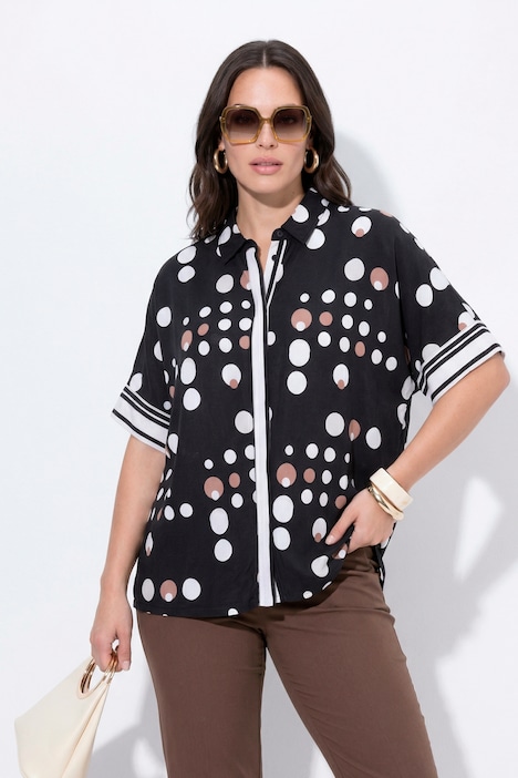 Slinky-Bluse, Punkte, Oversized, Hemdkragen, Halbarm