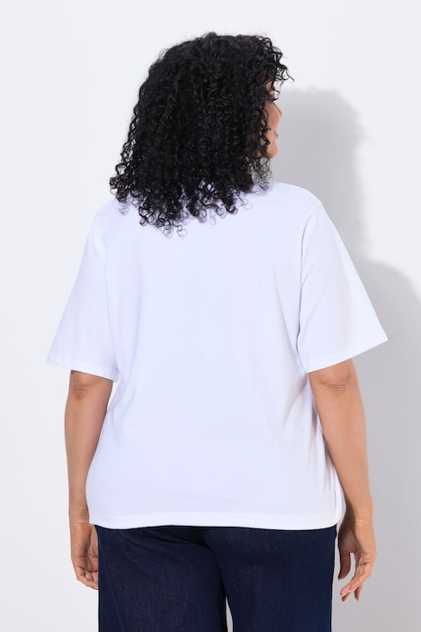 T-Shirt, Palmenblätter, Boxy, Rundhals, Halbarm, Saumband