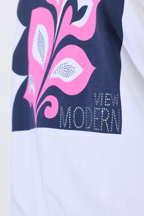 T-Shirt, Palmenblätter, Boxy, Rundhals, Halbarm, Saumband