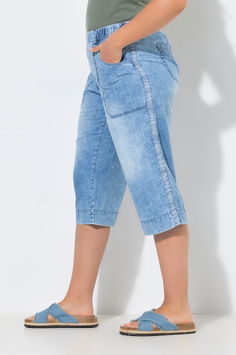 Denim large et léger coupe 3/4, avec taille élastique