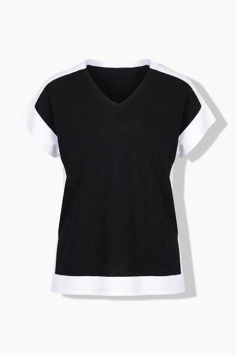 Pull-over, design color block, col en V, manches mi-longues