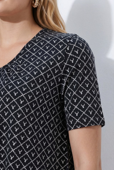 T-Shirt, Hirschgeweih, A-Linie, V-Ausschnitt, Halbarm