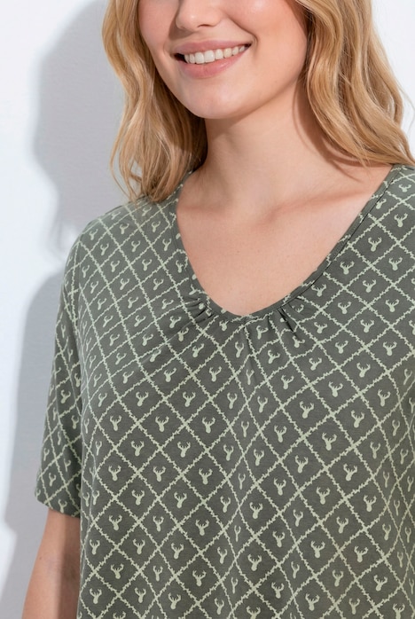T-Shirt, Hirschgeweih, A-Linie, V-Ausschnitt, Halbarm