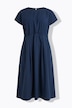 Robe longue, plis décoratifs, cintrée, col rond, manches mi-longues