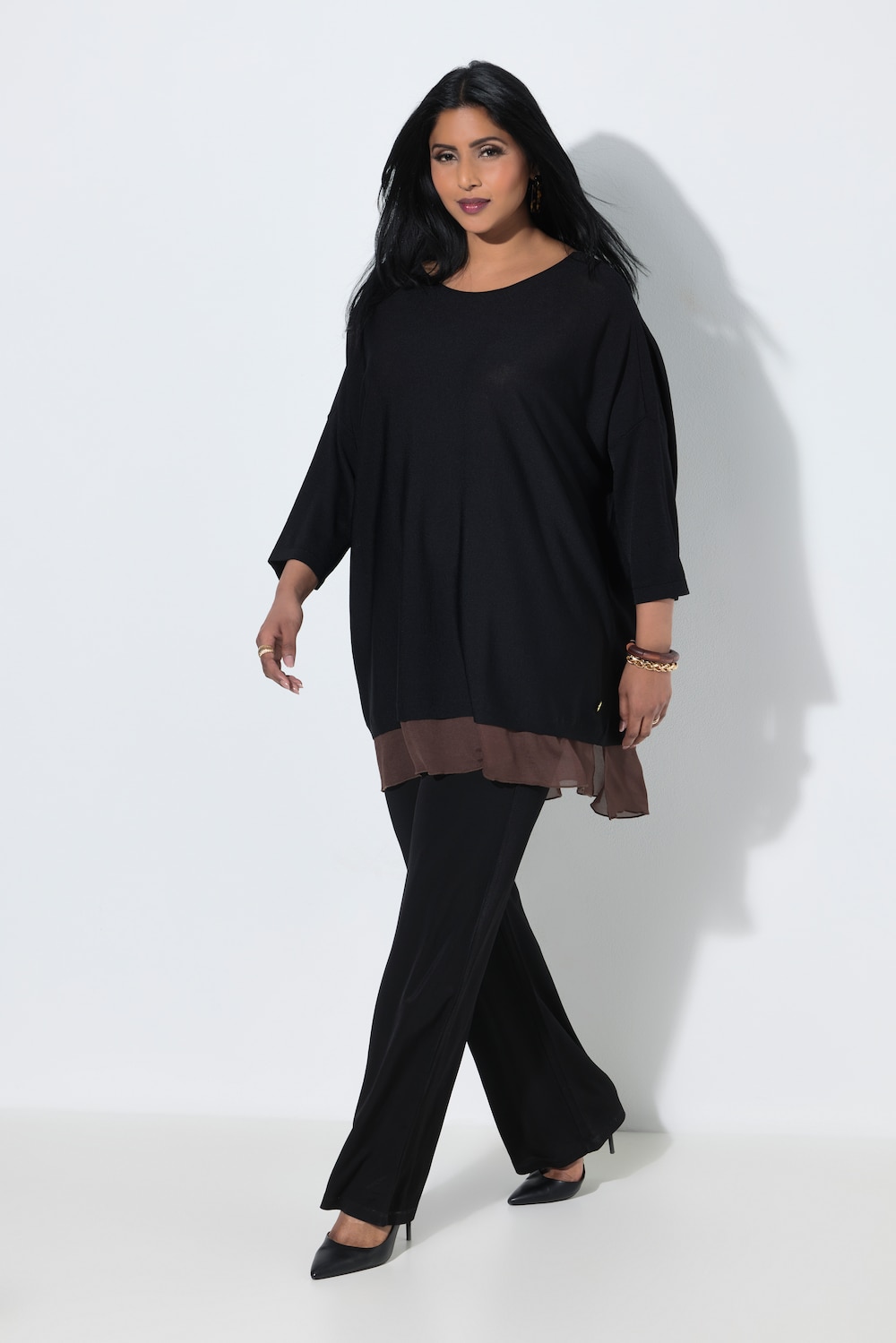 Pullover, Chiffonsaum, U-Boot-Ausschnitt, 3/4-Arm