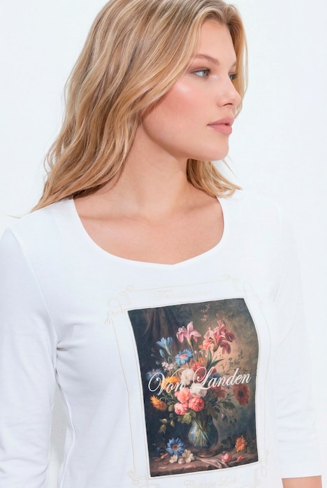 Shirt, Stickerei, Classic, Carré-Ausschnitt, 3/4-Arm