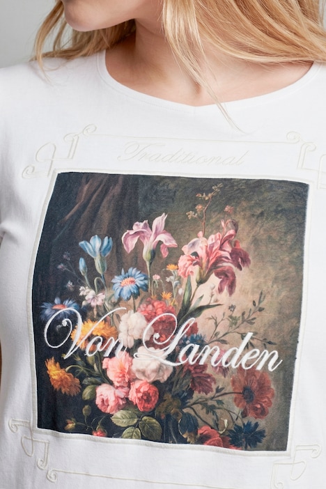 Shirt, Stickerei, Classic, Carré-Ausschnitt, 3/4-Arm