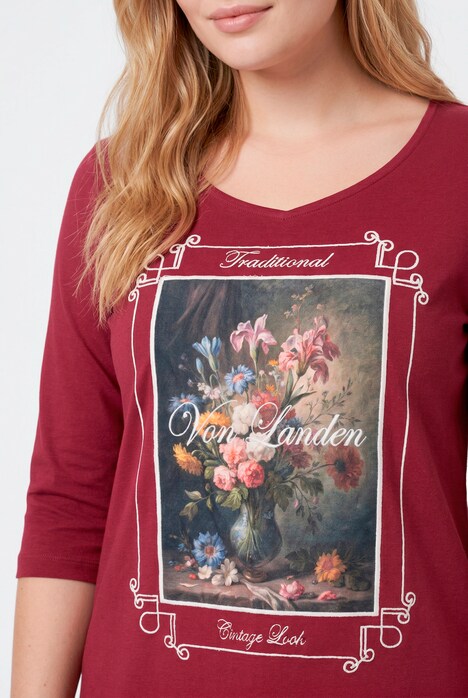 Shirt, Stickerei, Classic, Carré-Ausschnitt, 3/4-Arm
