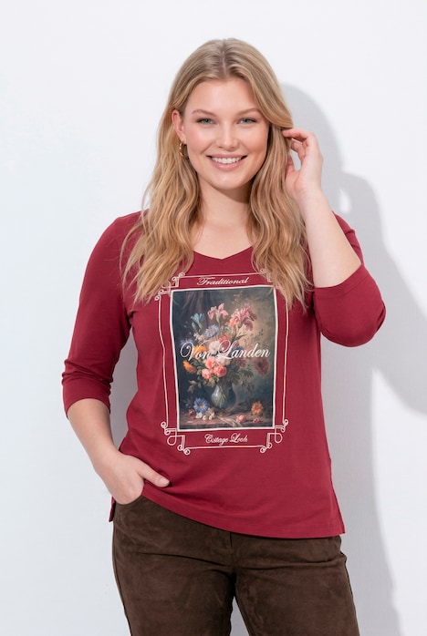 Shirt, Stickerei, Classic, Carré-Ausschnitt, 3/4-Arm