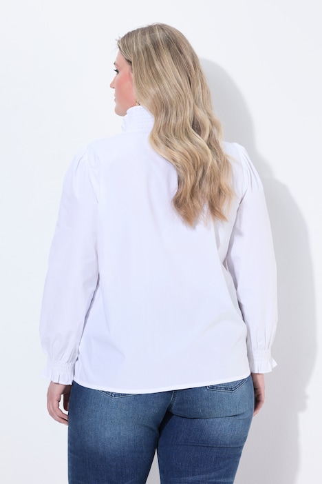 Bluse, Rüsche, Smok-Details, V-Ausschnitt, Langarm