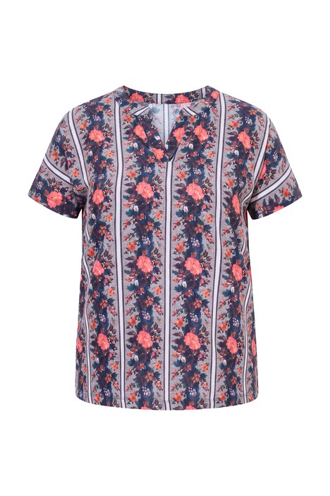 Shirtbluse, Gobelin-Druck, Oversized, V-Ausschnitt, Halbarm