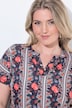 Shirtbluse, Gobelin-Druck, Oversized, V-Ausschnitt, Halbarm