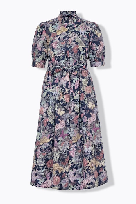 Vintage Botanical Print Button-Down Dress