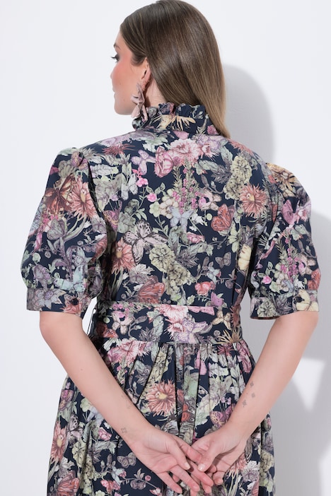 Vintage Botanical Print Button-Down Dress