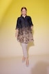 Satin-Longbluse, A-Linie, Hemdkragen, 3/4-Arm, Taschen