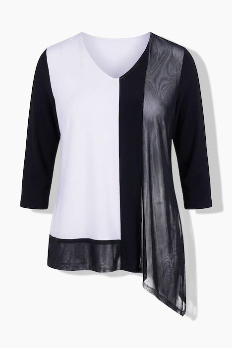 Slinky-Shirt, Zipfelsaum, A-Linie, V-Ausschnitt, 3/4-Arm