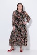 Maxikleid, Blüten, Chiffon, Stehkragen, Langarm