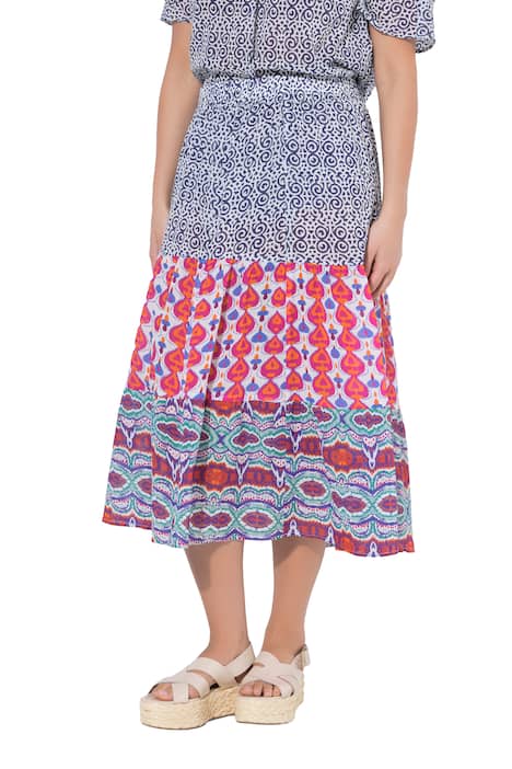 Maxi sukně, vzorované pruhy, áčkový střih, elastický pas