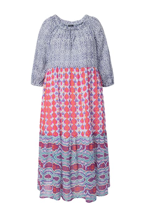 Maxi šaty, boho styl, áčkový střih, kulatý výstřih, 3/4 rukávy