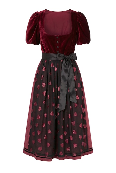 Dirndl, samet, hranatý výstřih, nabíraný polo rukáv