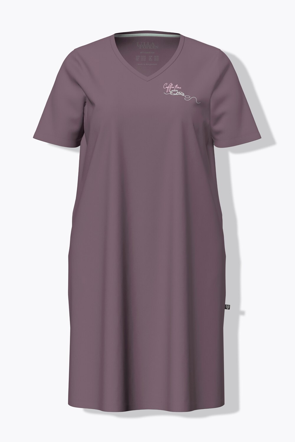Stora storlekar Lång t-shirt med V-ringning och kort ärm, Dam, brun, storlek: 42/44, Bomull, Ulla Popken