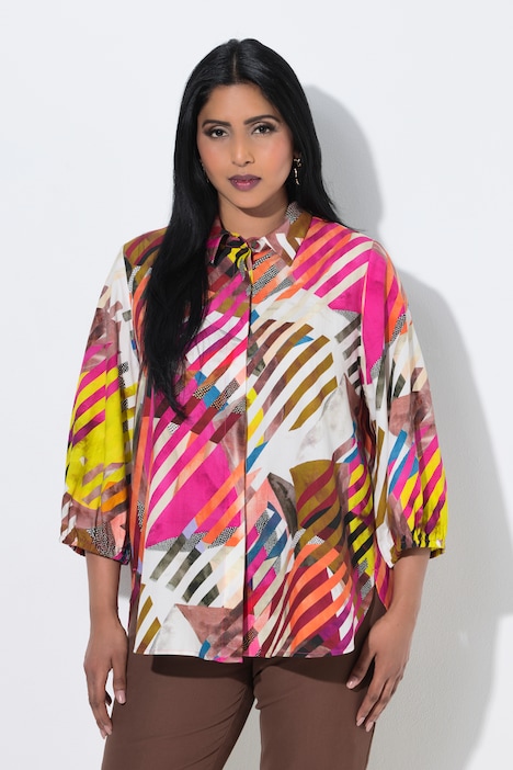 Capeblouse, lyocell, A-lijn, overhemdkraag, 3/4 mouw