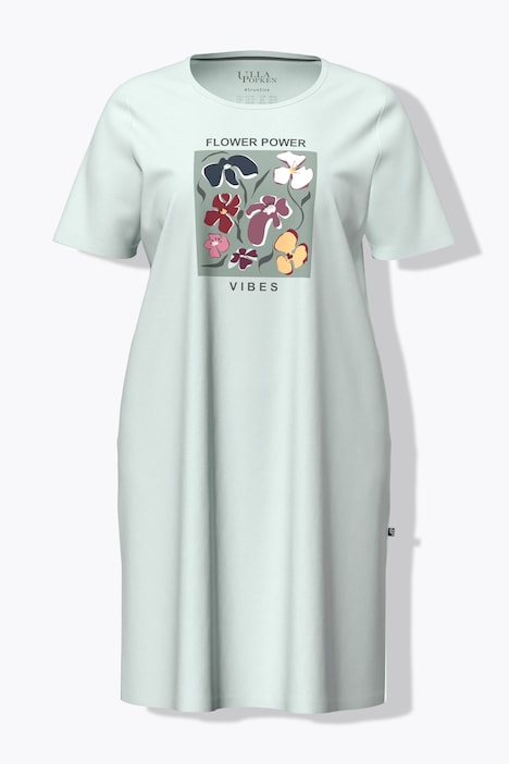 Camicia da notte, stampa floreale, scollo tondo, mezze maniche