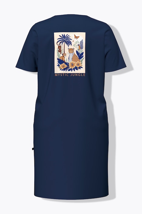 T-shirt long à motif tropical, col en V et manches courtes